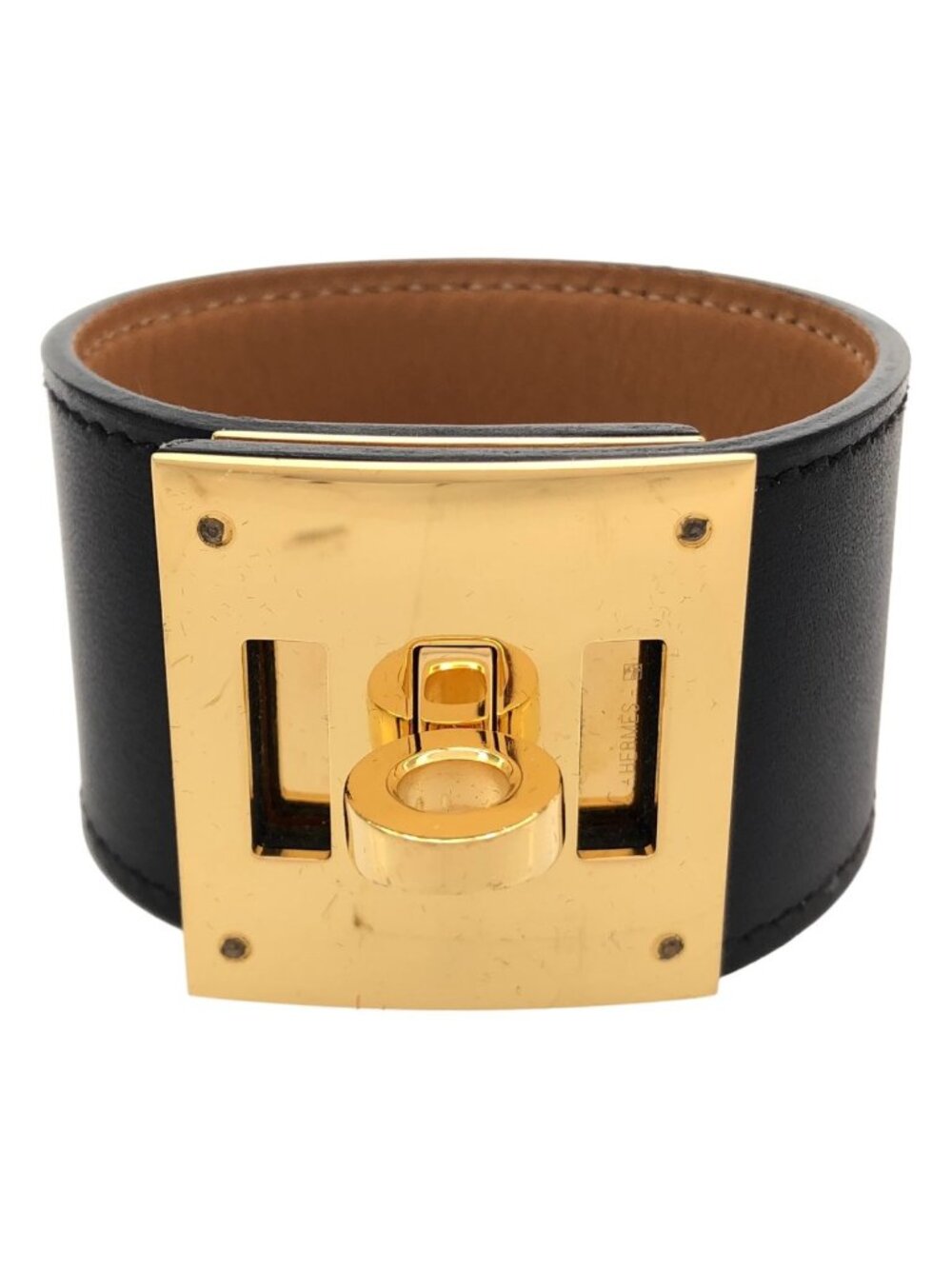 Hermes Kelly Dog Leather Bangle Black Bracelet